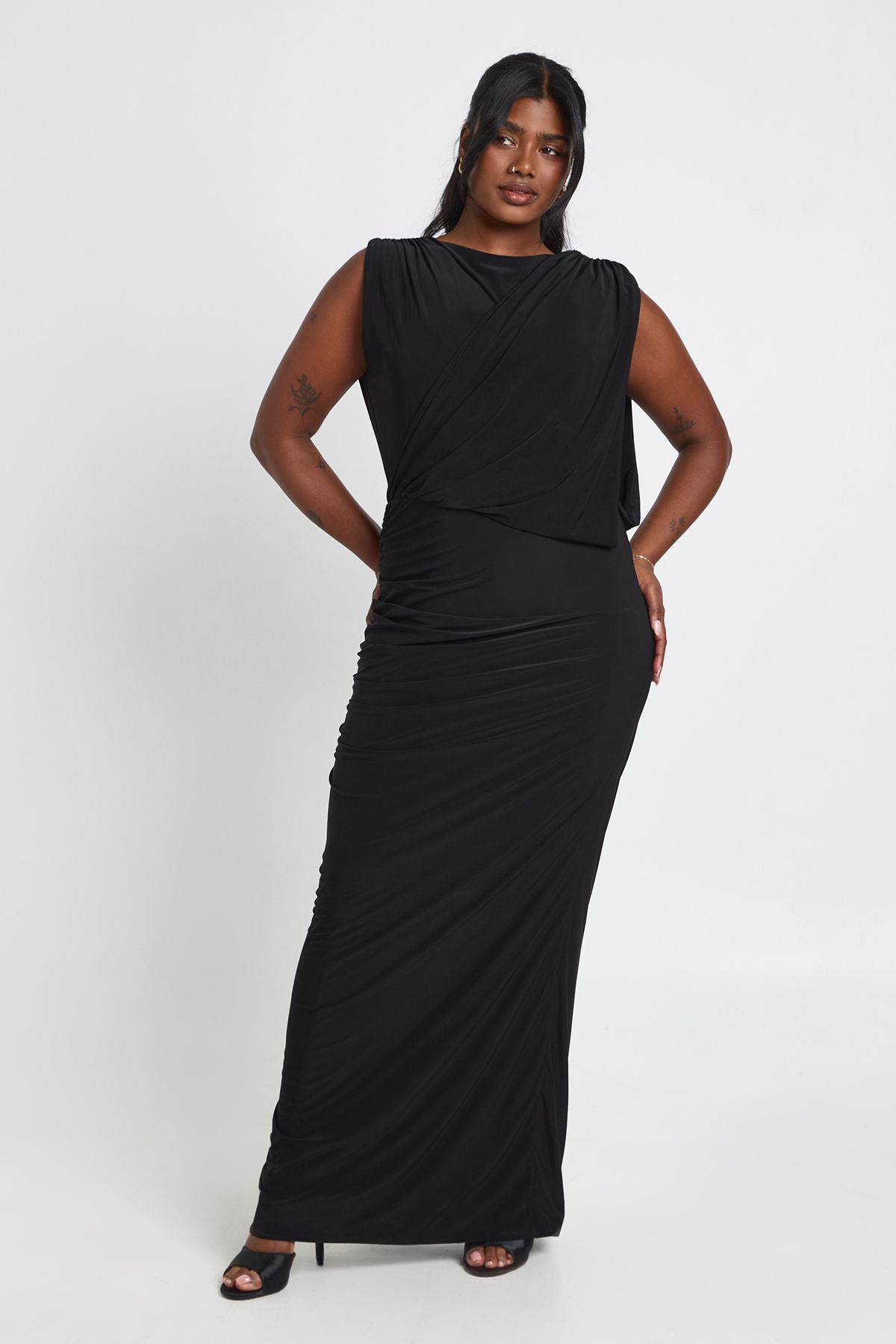Plus Drape Front Ruched Maxi Dress