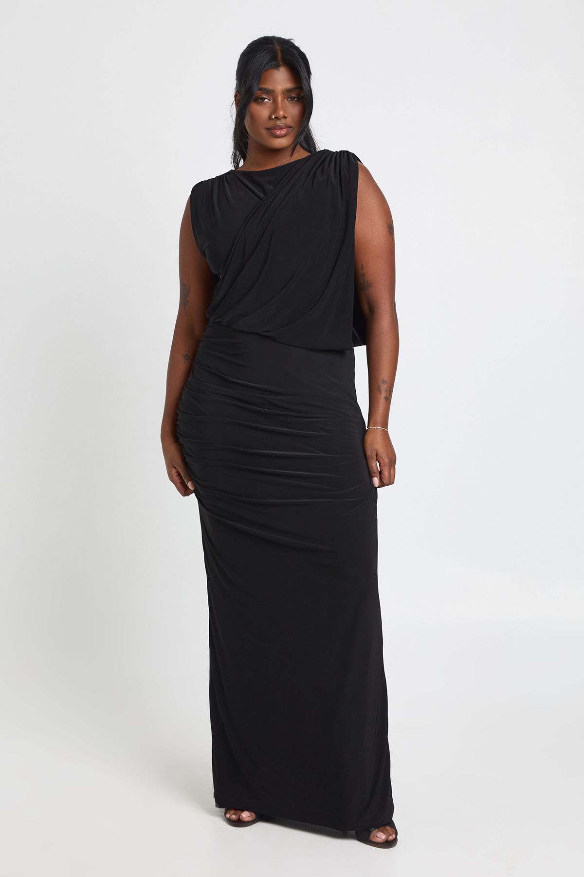 Plus Drape Front Ruched Maxi Dress - Image 3