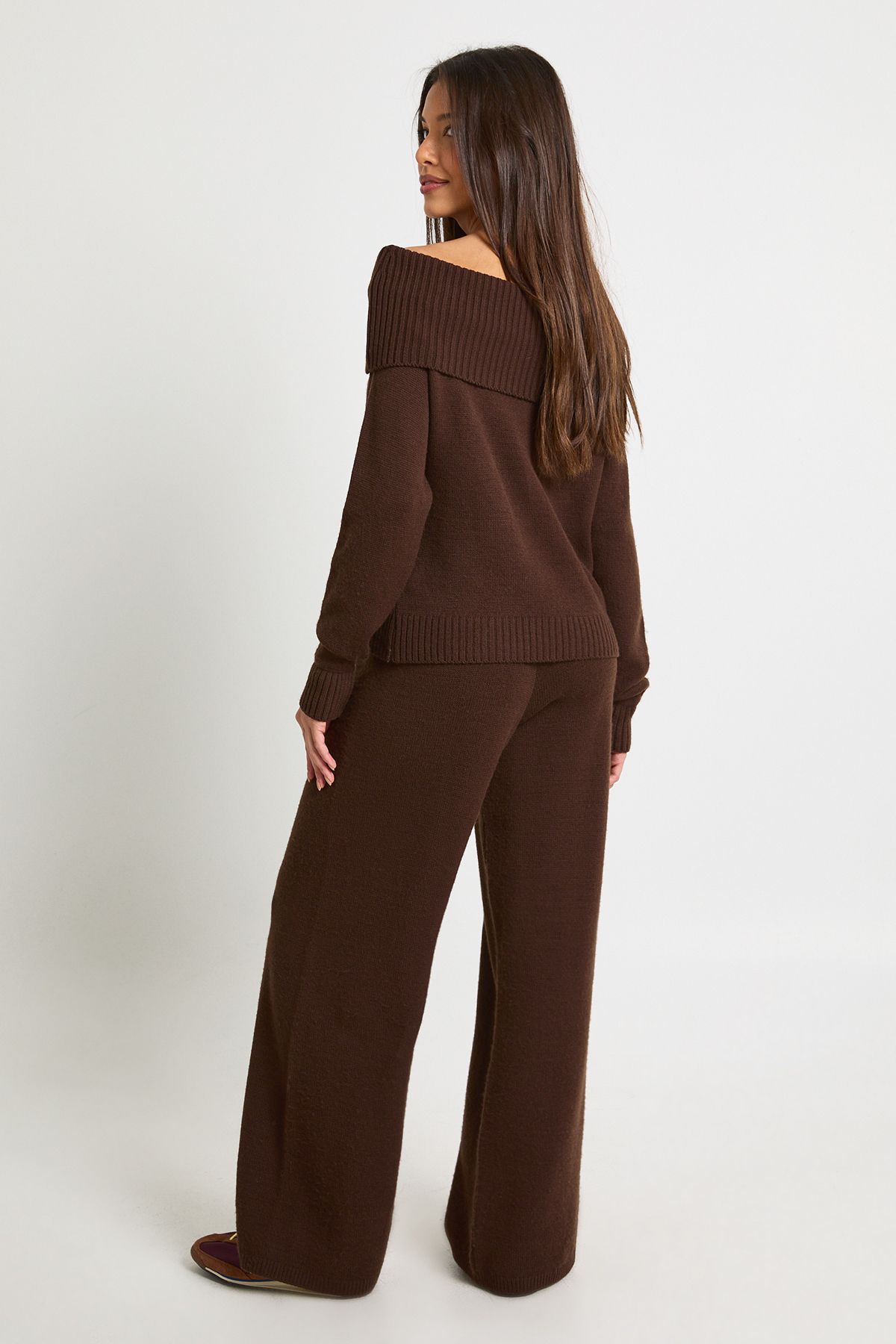 Chunky Knitted Bardot Jumper and Straight Leg Trouser Co-Ord - Image 2