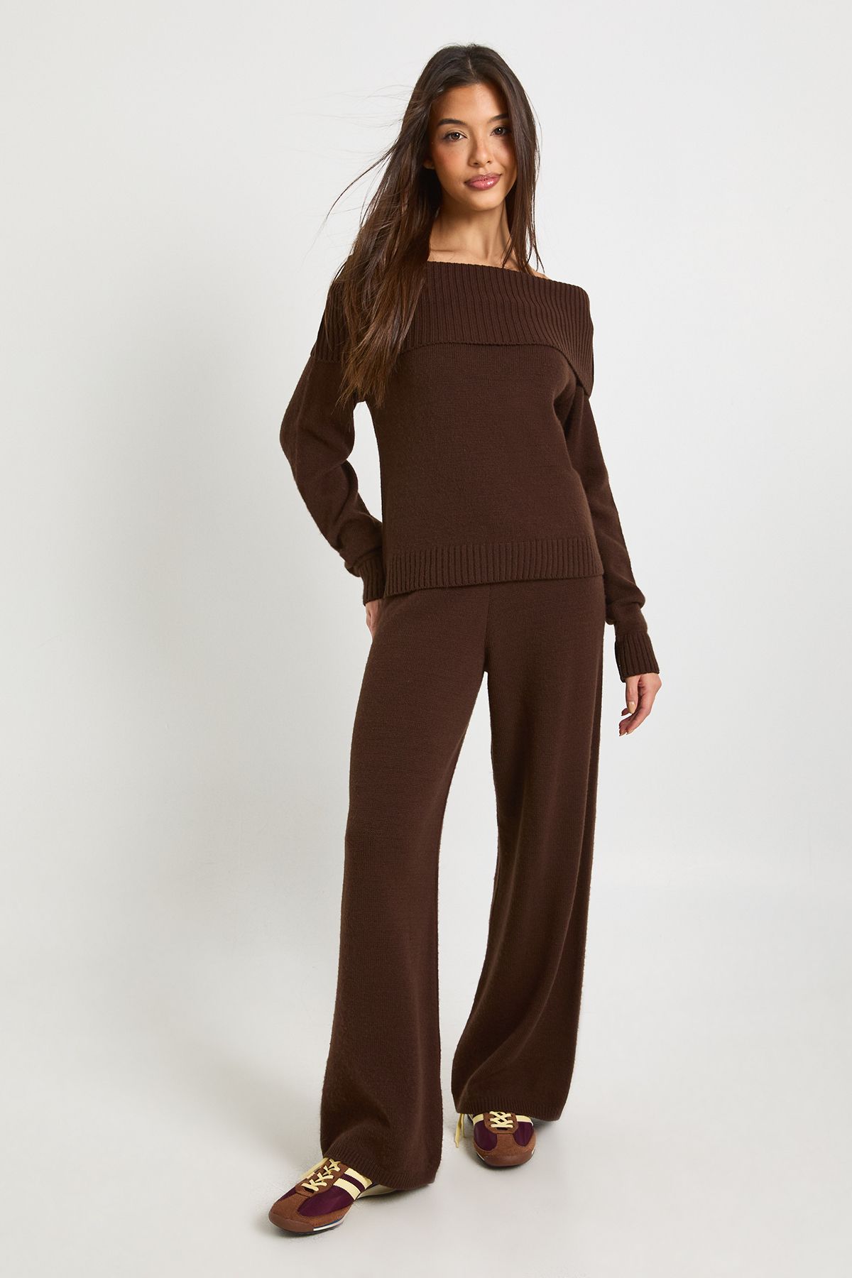 Chunky Knitted Bardot Jumper and Straight Leg Trouser Co-Ord - Image 3