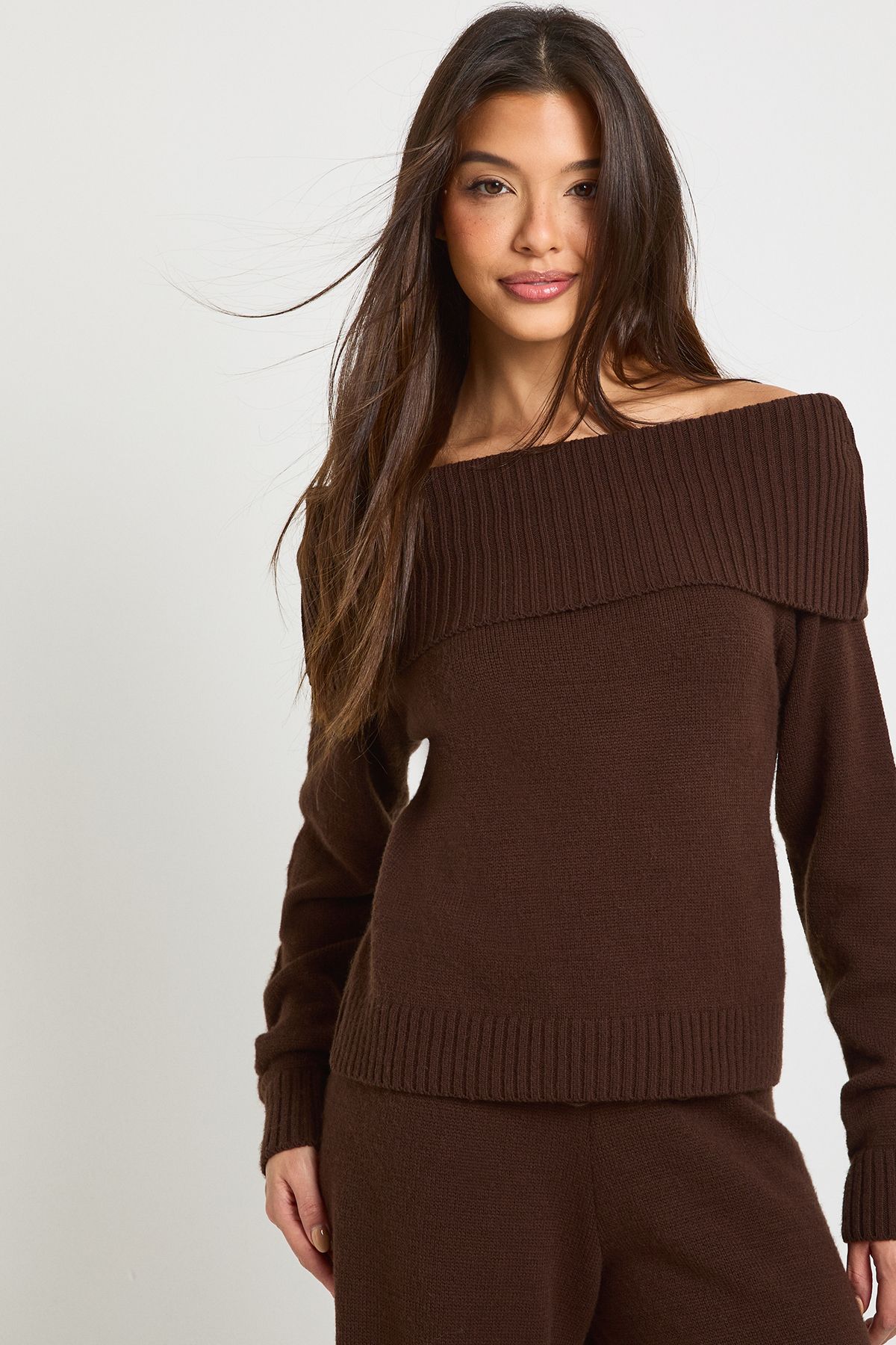 Chunky Knitted Bardot Jumper and Straight Leg Trouser Co-Ord - Image 4