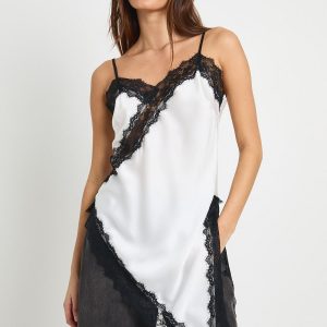 Satin Lace Contrast Longline Cami