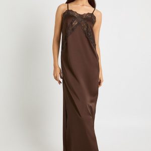 Satin Lace Mix Column Maxi Dress