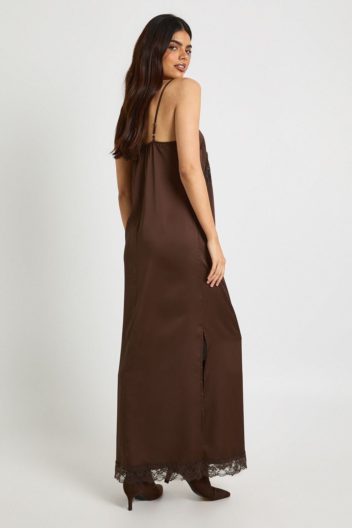 Satin Lace Mix Column Maxi Dress - Image 2
