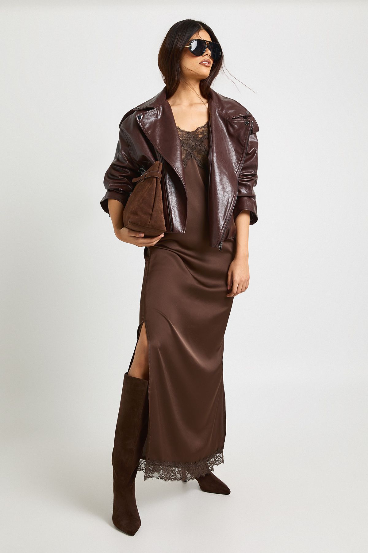 Satin Lace Mix Column Maxi Dress - Image 3