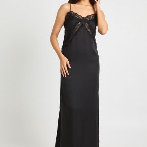 Satin Lace Mix Column Maxi Dress