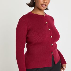 Plus Gold Button Crew Neck Peplum Cardigan