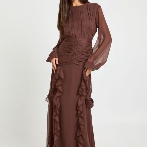 Crinkle Chiffon Ruffle Maxi Dress