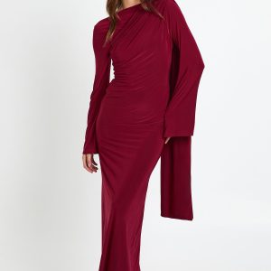 Long Sleeve Drape Detail Maxi Dress