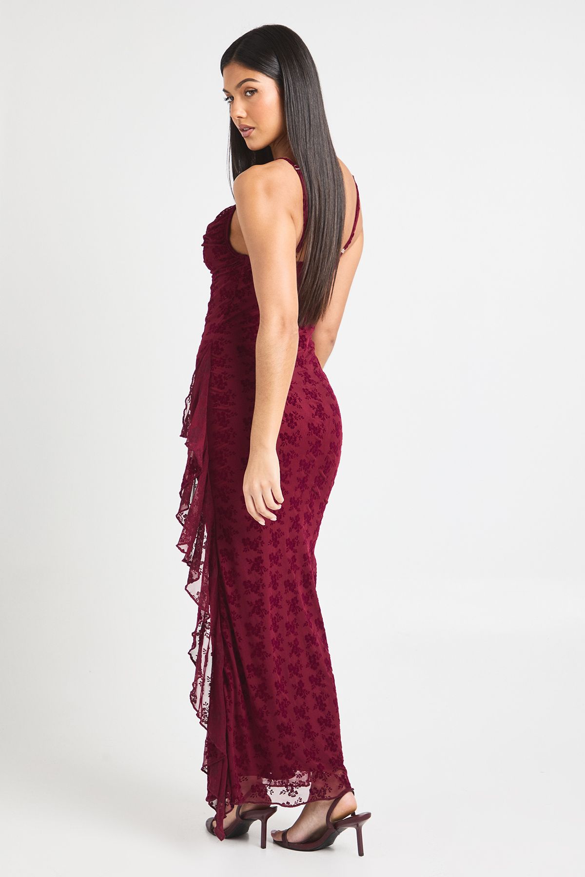 Devore Cowl Neck Ruffle Maxi Dress - Image 2