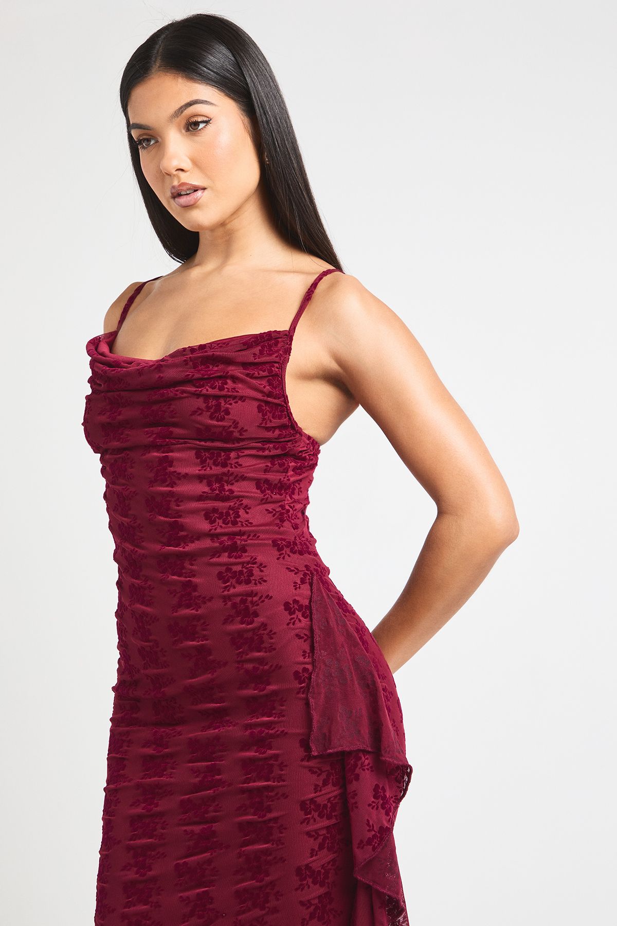 Devore Cowl Neck Ruffle Maxi Dress - Image 4