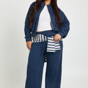 Plus Rib Wide Leg Trousers