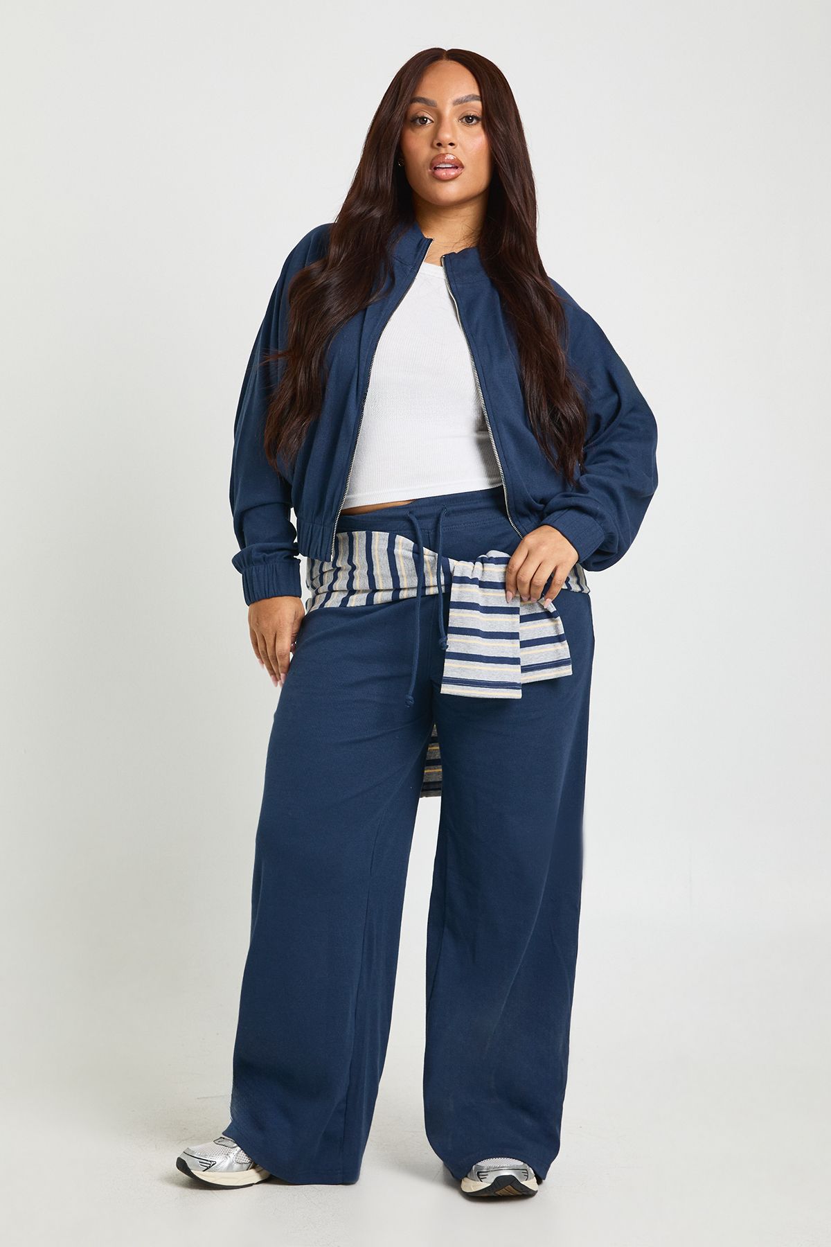 Plus Rib Wide Leg Trousers