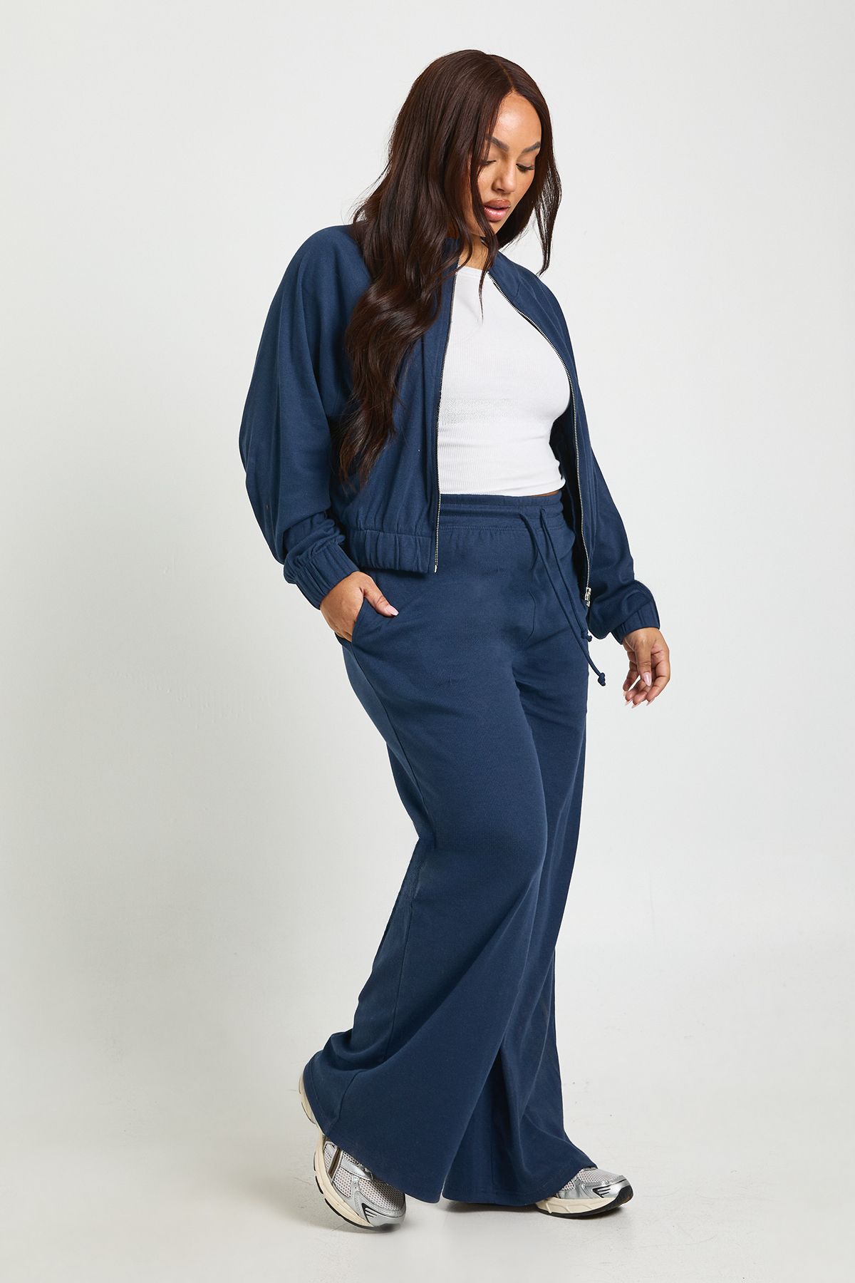 Plus Rib Wide Leg Trousers - Image 3