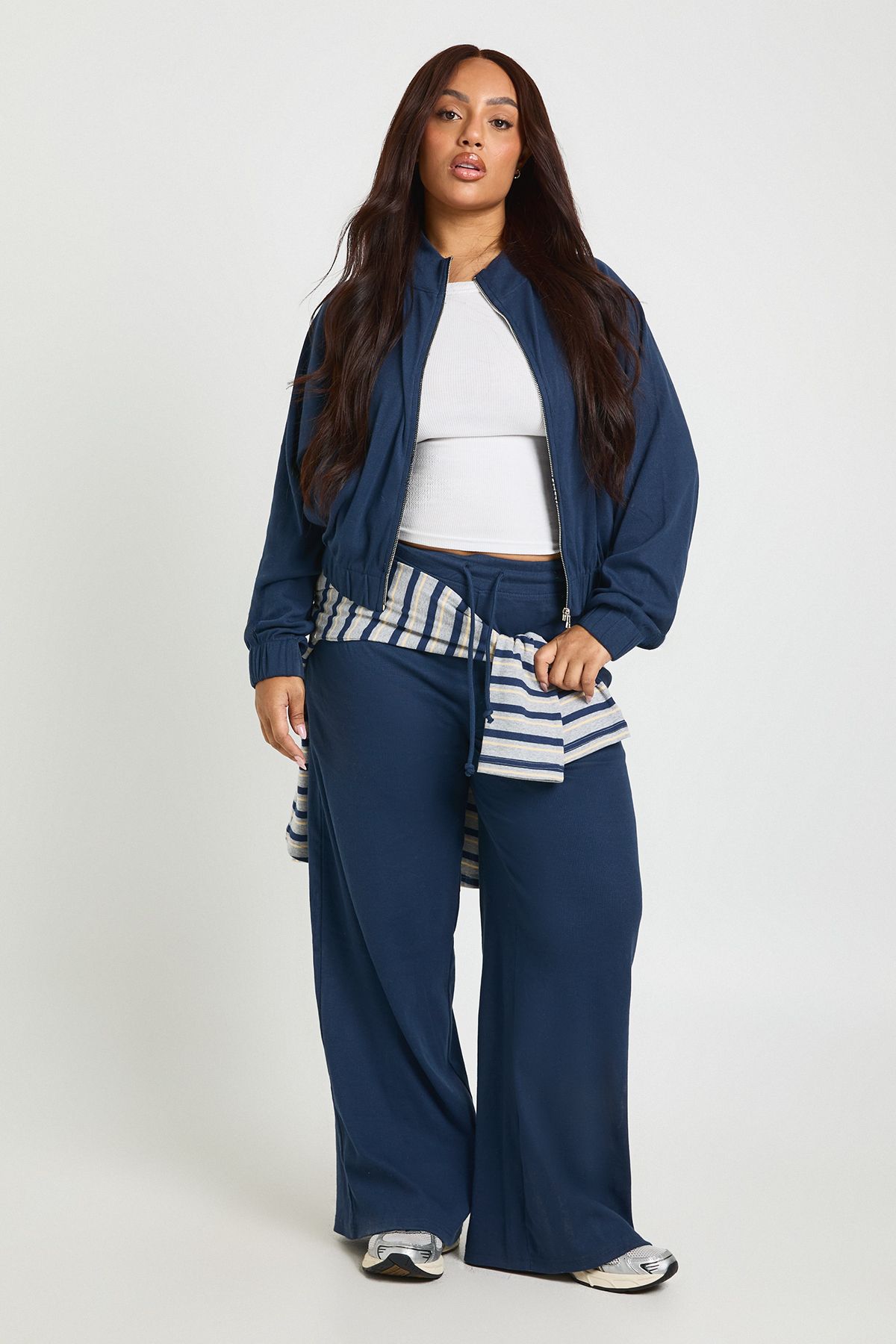 Plus Rib Funnel Neck Zip Up Jacket - Image 3