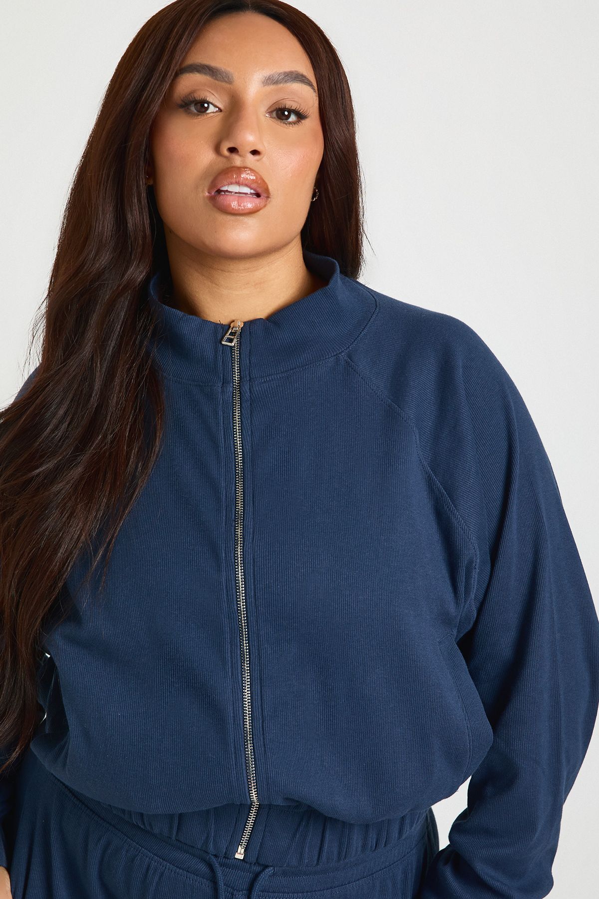 Plus Rib Funnel Neck Zip Up Jacket - Image 4