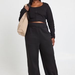 Plus Distressed Waistband Wide Leg Joggers