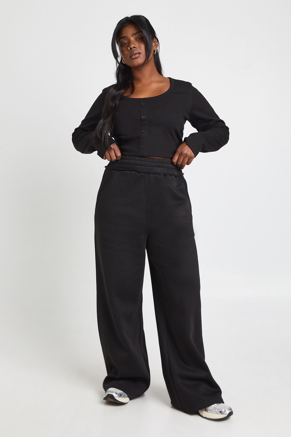 Plus Distressed Waistband Wide Leg Joggers - Image 3