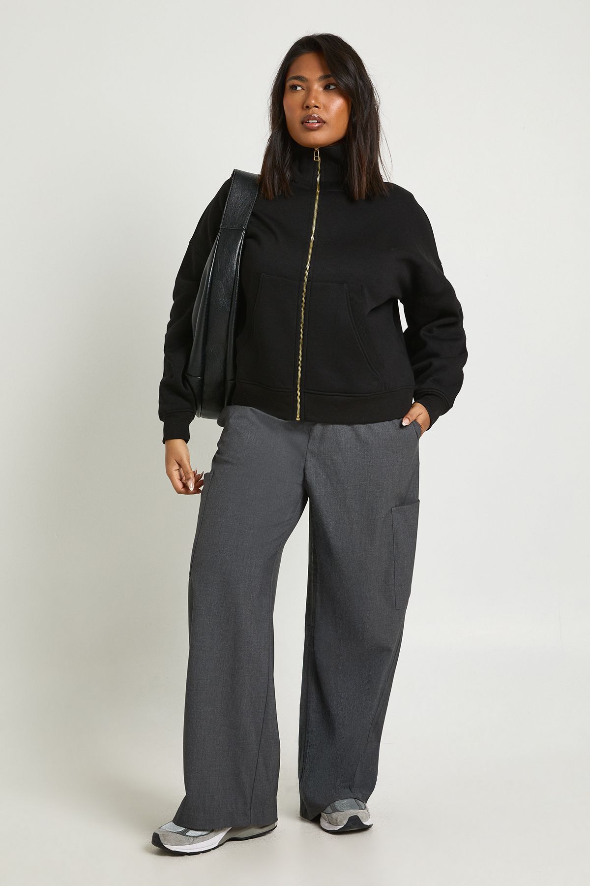Plus Funnel Neck Zip Up Jacket - Image 3