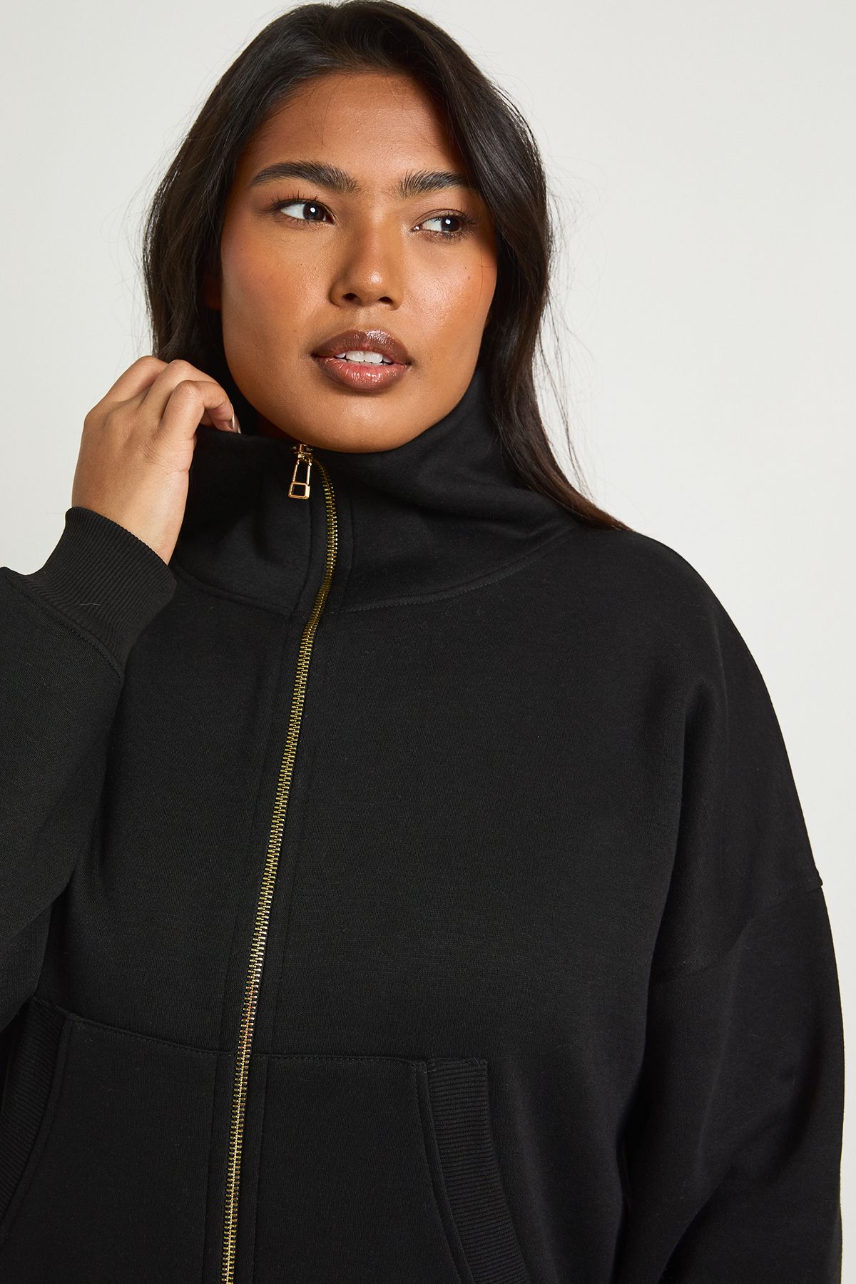 Plus Funnel Neck Zip Up Jacket - Image 4