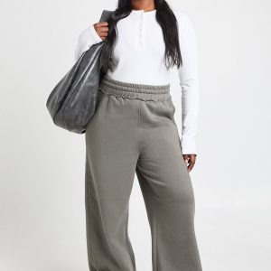 Plus Distressed Waistband Wide Leg Joggers