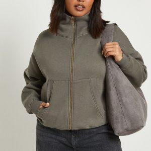 Plus Funnel Neck Zip Up Jacket