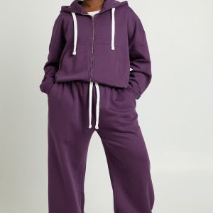 Plus Contrast Drawcord Wide Leg Joggers