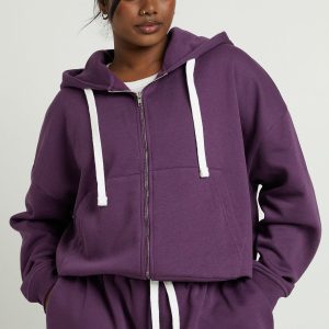 Plus Contrast Drawcord Zip Up Hoodie