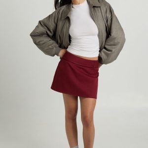 Woven Marl Button Detail Skort