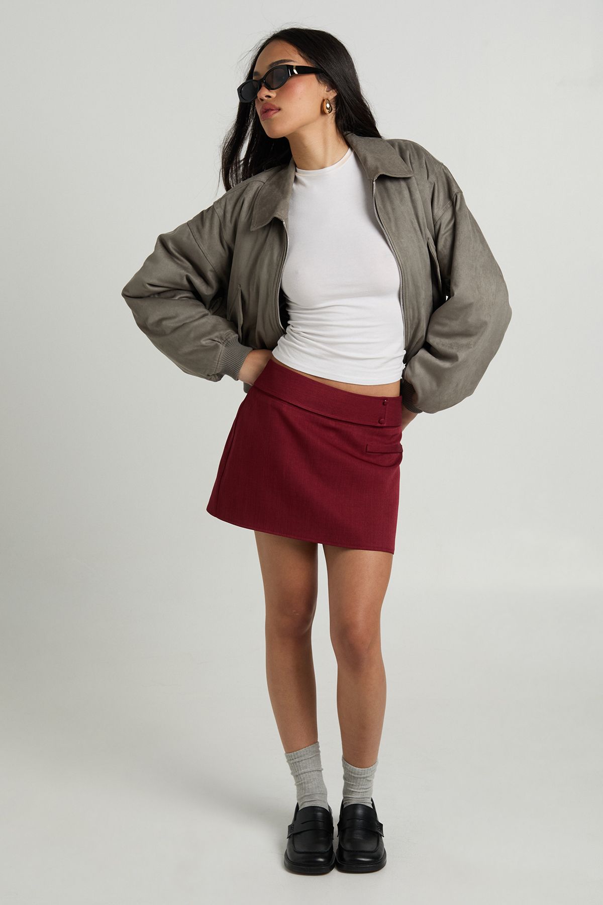 Woven Marl Button Detail Skort