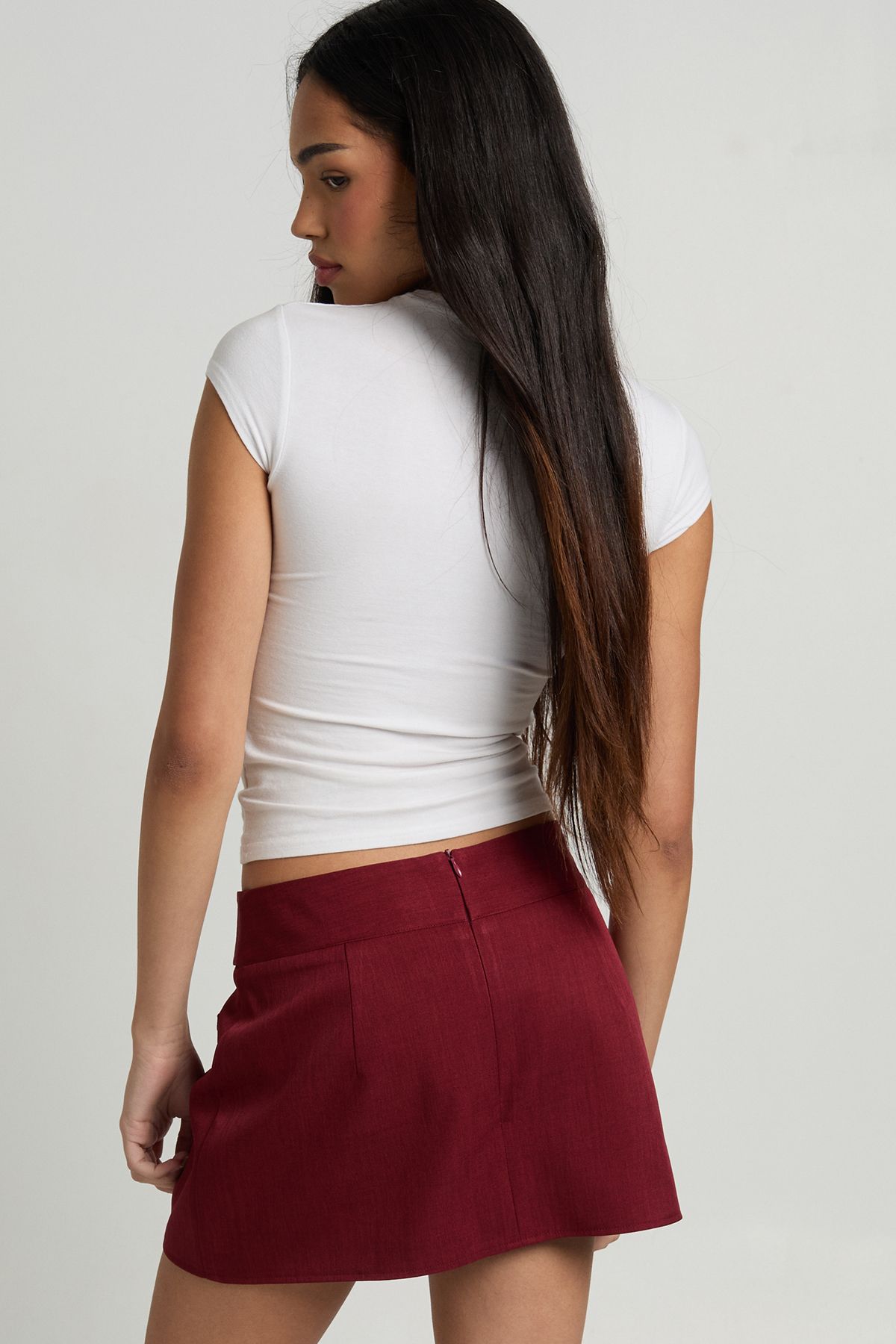 Woven Marl Button Detail Skort - Image 2