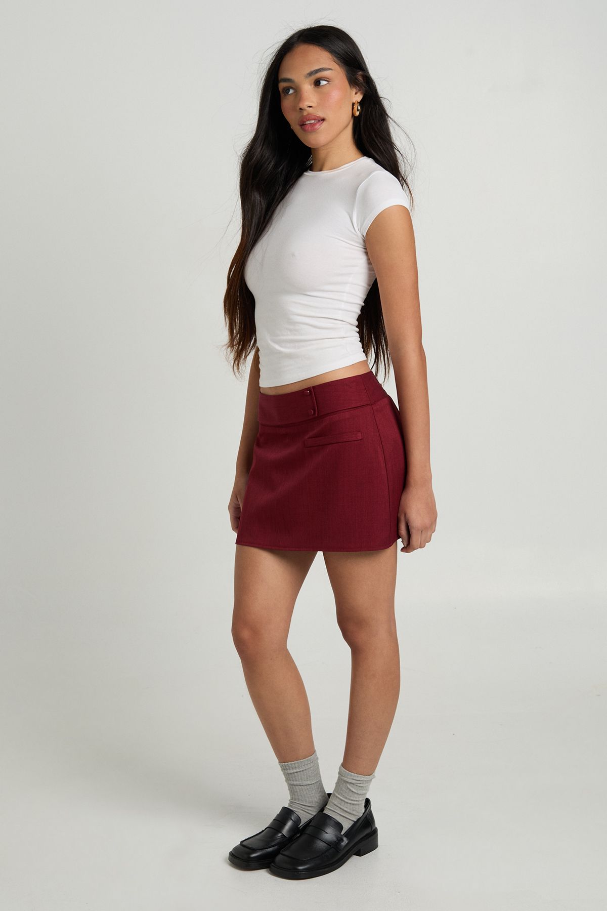 Woven Marl Button Detail Skort - Image 3