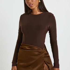 Lace Insert Satin Mini Skirt