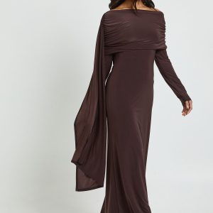 Petite Bardot Drape Detail Maxi Dress