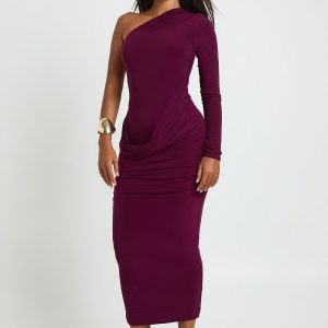 Asymmetric Drape Midaxi Dress