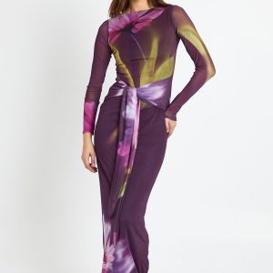 Knot Detail Long Sleeve Maxi Dress