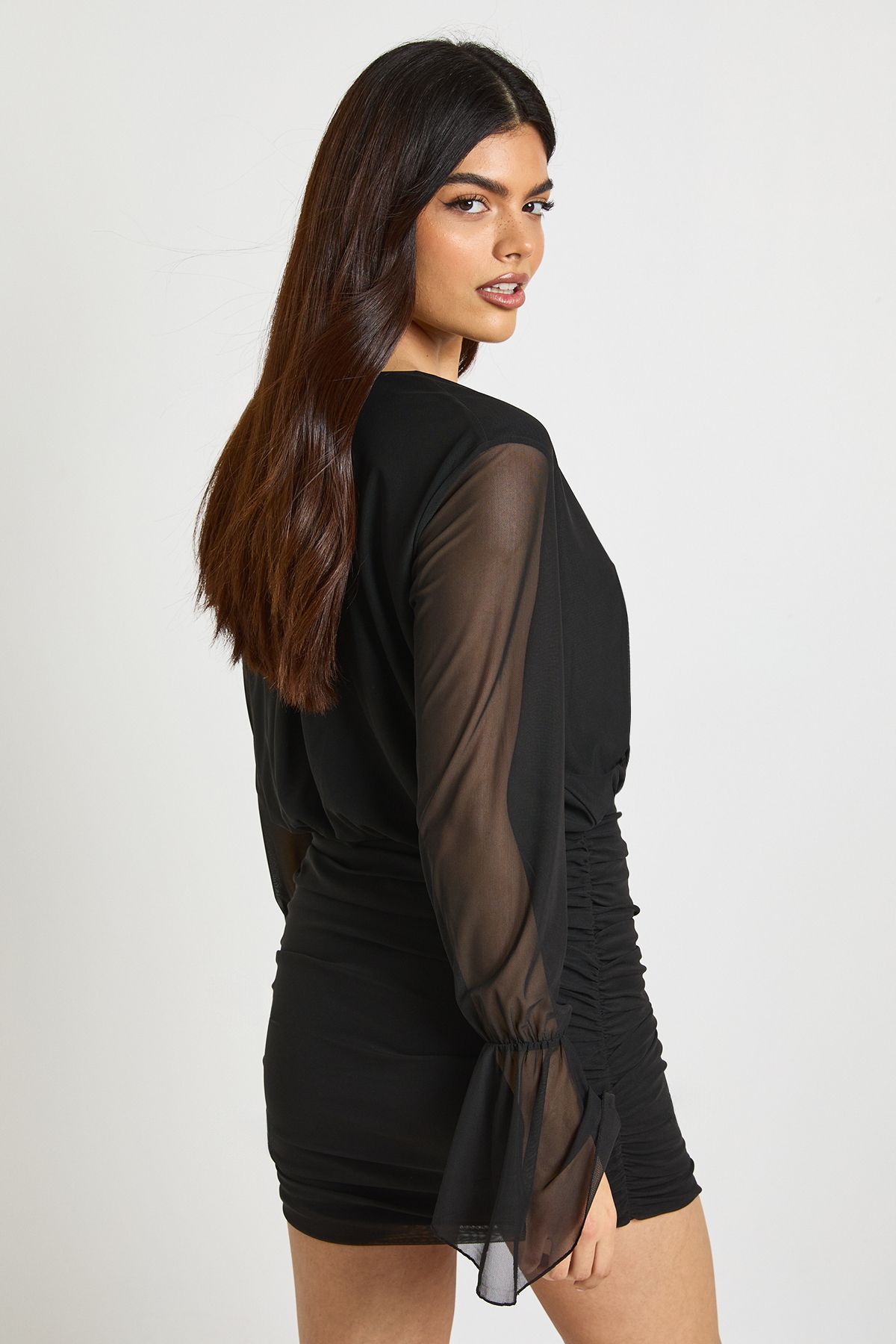 Mesh Flare Sleeve Wrap Bluson Mini Dress - Image 2