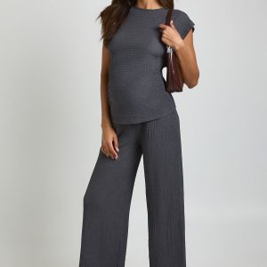Maternity Textured Top & Elasticated Waist Wide Leg Trouser Co Ord
