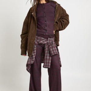 Stripe Button Through Long Sleeve Top & Trouser Co Ord