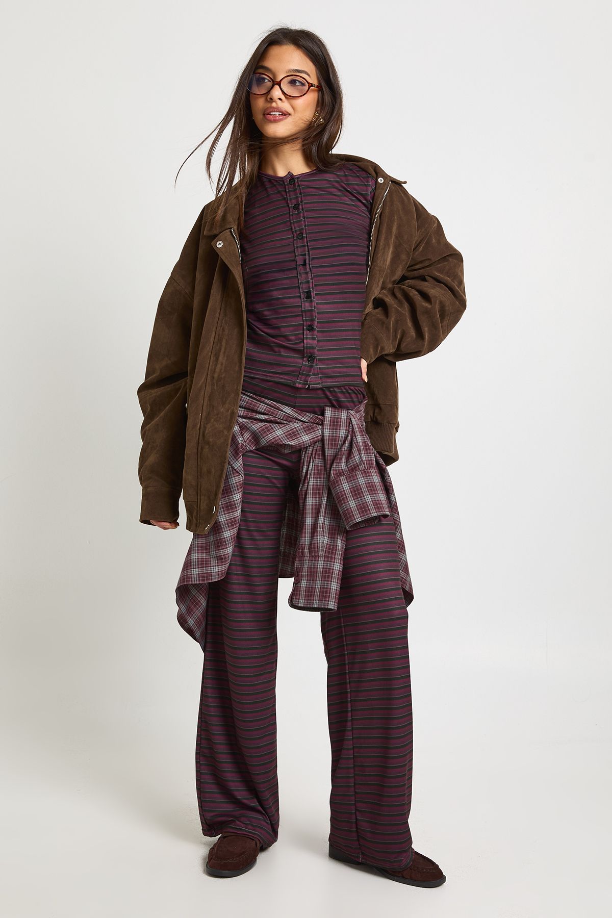 Stripe Button Through Long Sleeve Top & Trouser Co Ord