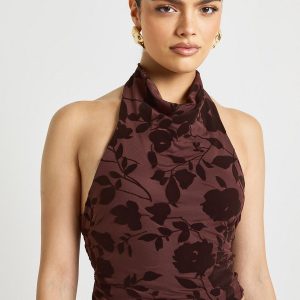 Floral Devoure Cowl Halterneck Top