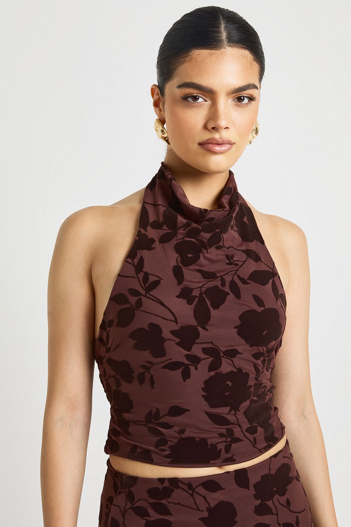 Floral Devoure Cowl Halterneck Top