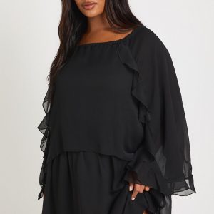 Plus Chiffon Ruffle Smock Dress