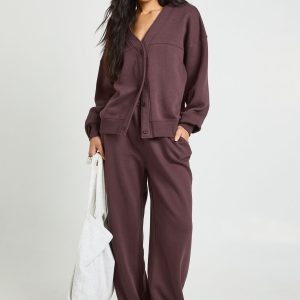 Tall Button Through Cardigan Sweatshirt And Straight Leg Jogger Tracksuit