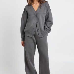 Tall Button Through Cardigan Sweatshirt And Straight Leg Jogger Tracksuit