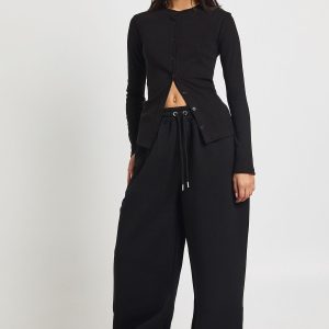 Rib Button Through Long Sleeve Top Tracksuit