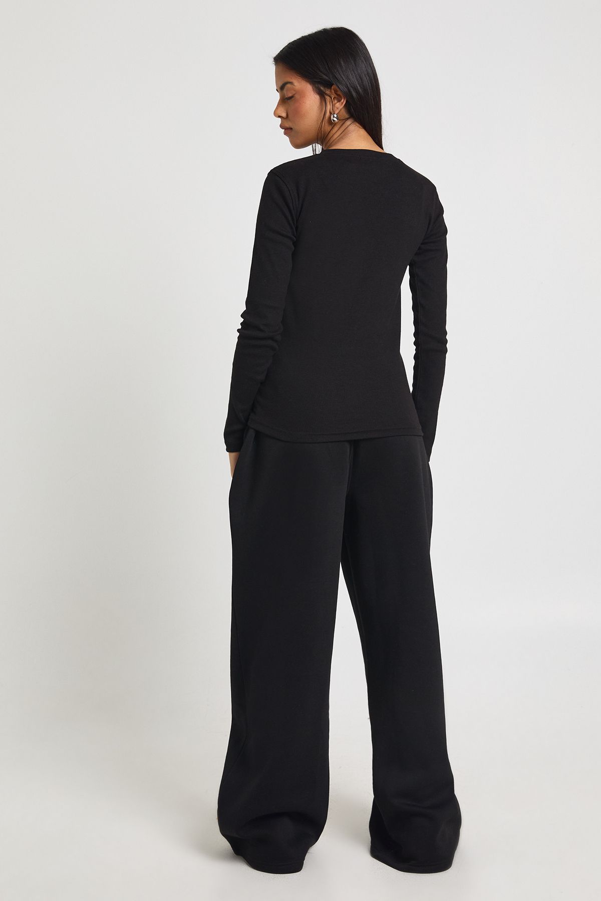 Rib Button Through Long Sleeve Top Tracksuit - Image 2