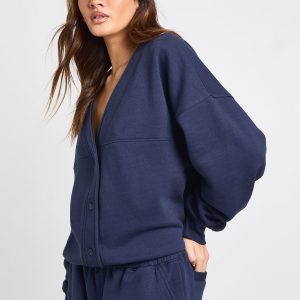 Button Through Cardigan Sweatshirt And Straight Leg Jogger Tracksuit
