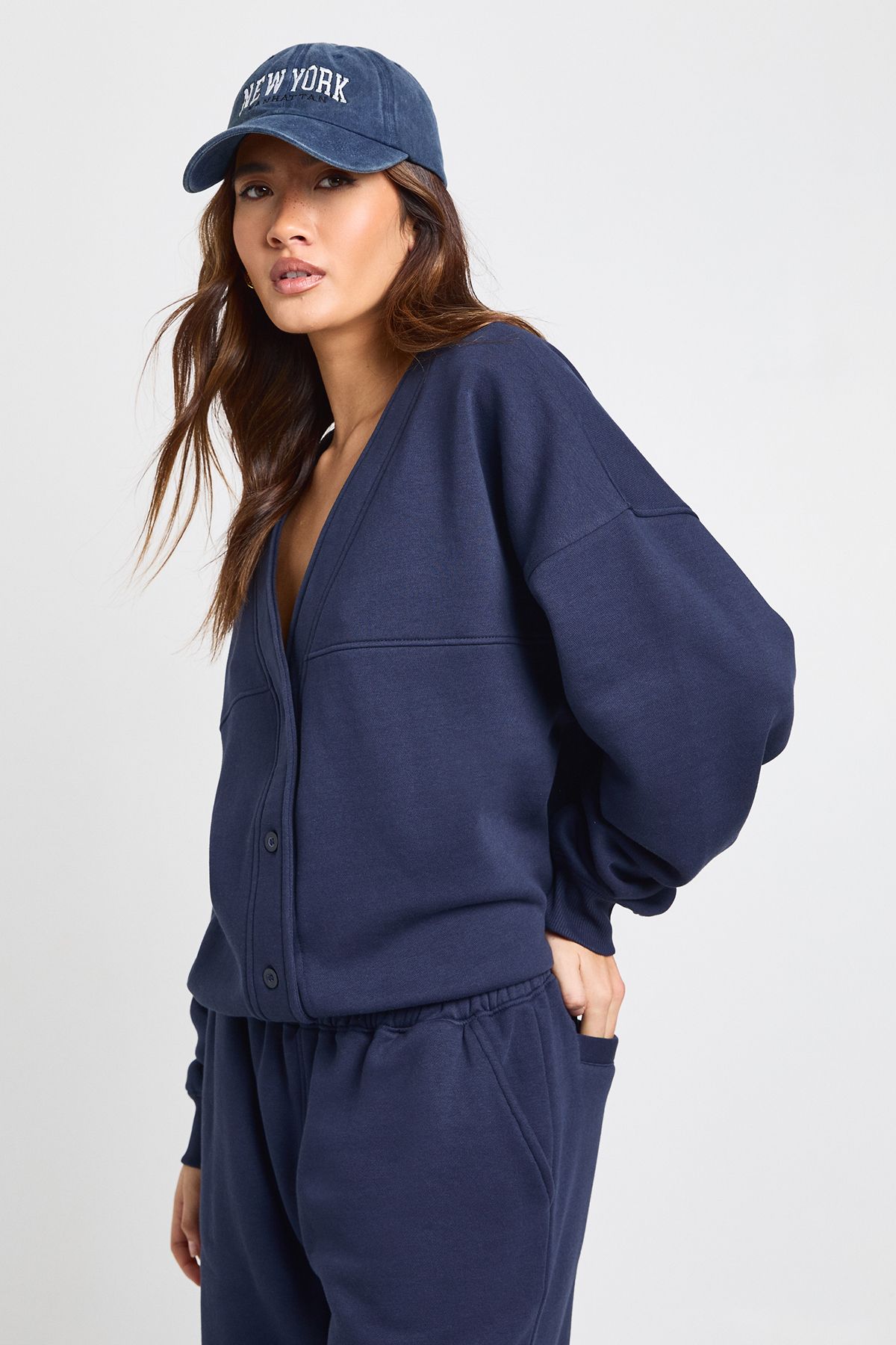 Button Through Cardigan Sweatshirt And Straight Leg Jogger Tracksuit