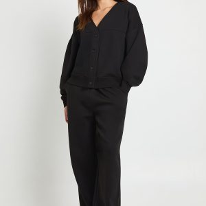 Button Through Cardigan Sweatshirt And Straight Leg Jogger Tracksuit